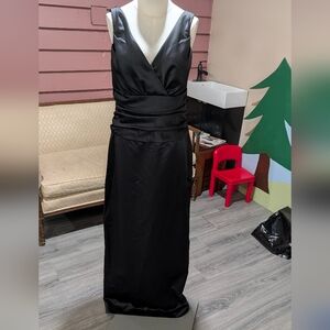 Black Satin V-Neck Gown